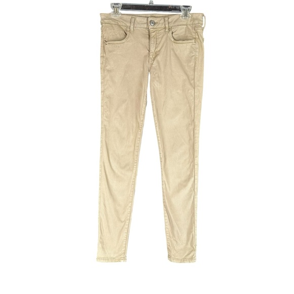 American Eagle Women’s 8 Super Super Stretch Jeggings Khaki Pants Y2K Neutral - Picture 1 of 16